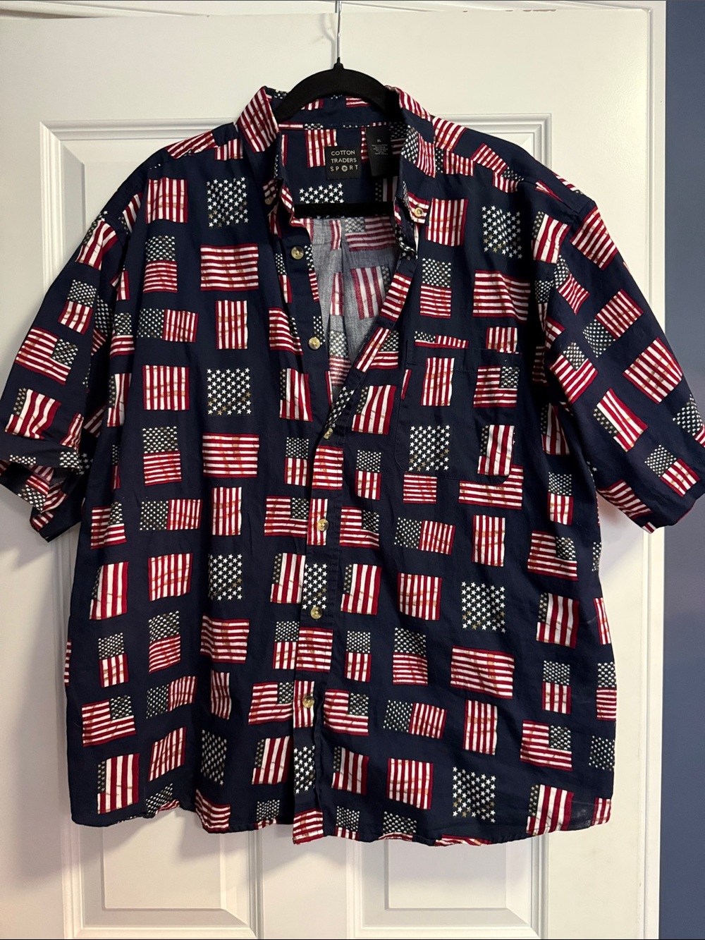 Navy Short-Sleeve Flag Print Shirt